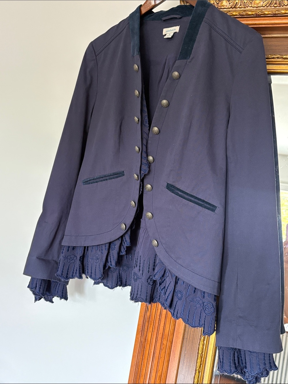 SUNDANCE Carolina Ruffle Military Velvet Blazer